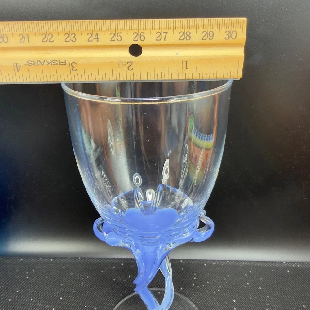 Josefina Krosno Goblet Periwinkle Blue Twisted Stem Scrolled Hand Blown‎ Glass